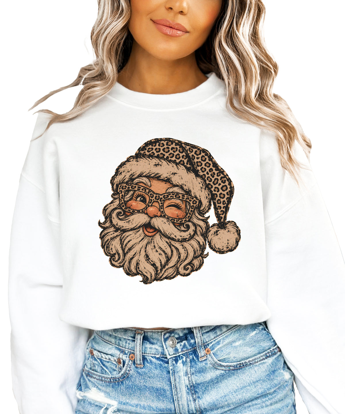Leopard Santa Christmas Sweatshirt White