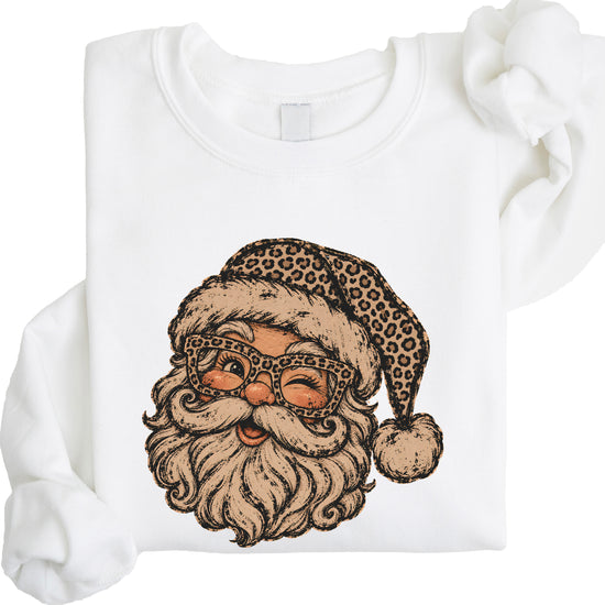 Leopard Santa Christmas Sweatshirt White