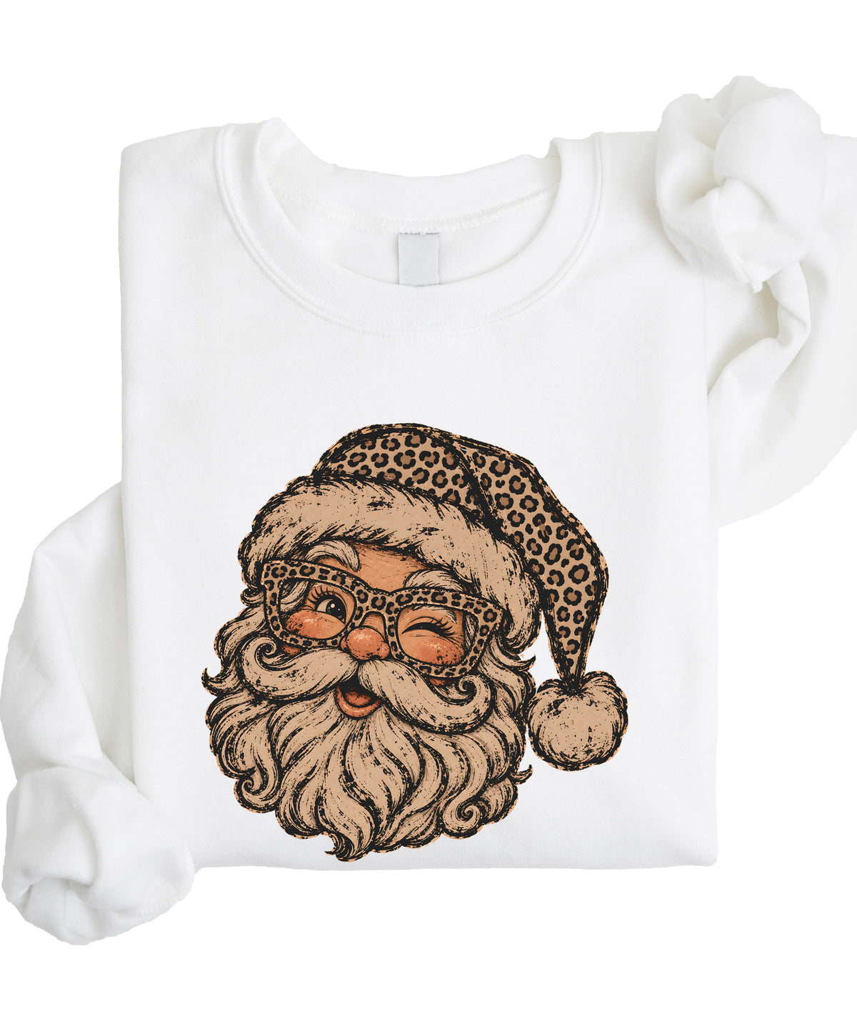 Leopard Santa Christmas Sweatshirt White