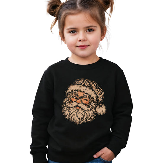 Leopard Santa Christmas Sweatshirt youth Black