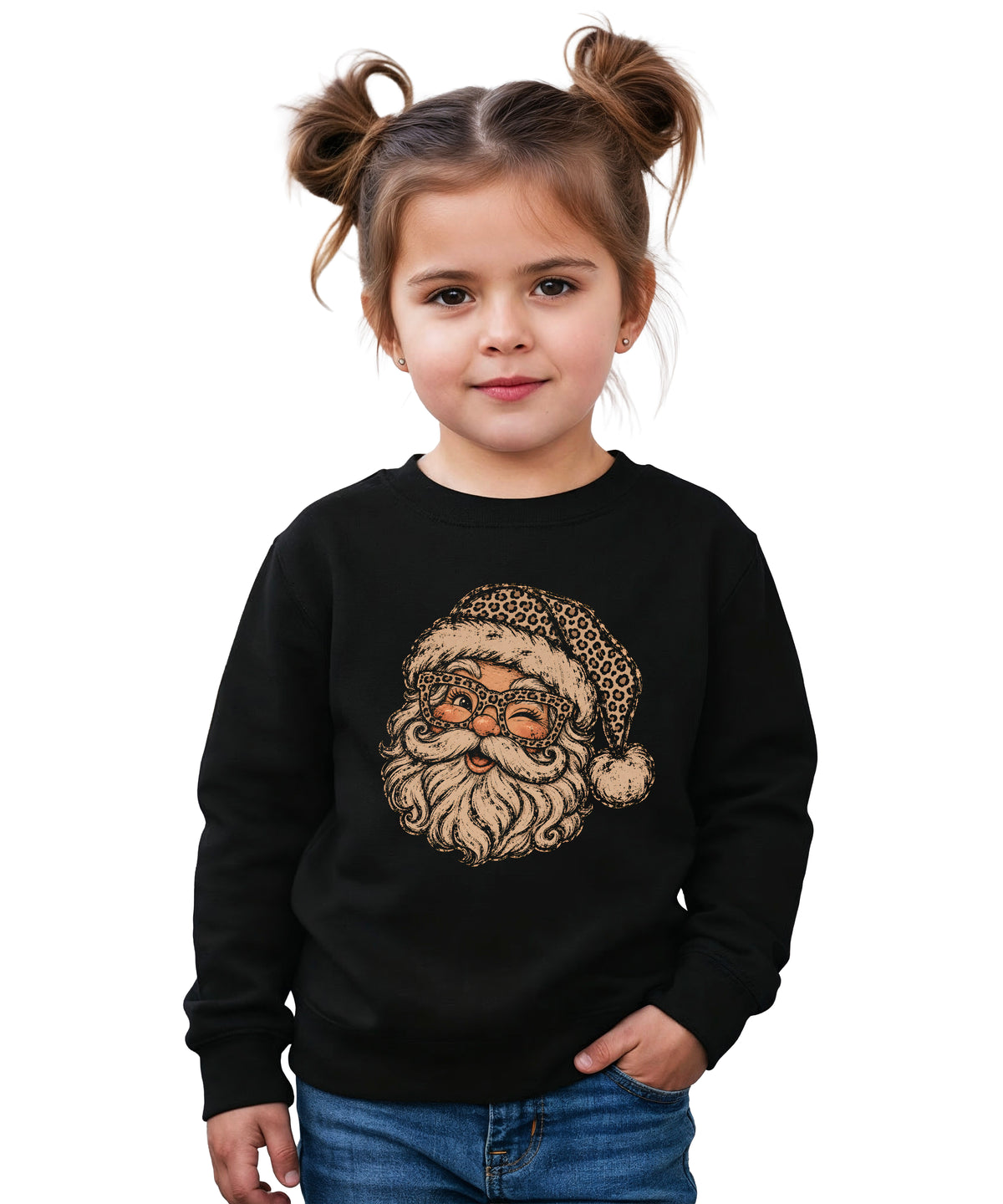 Leopard Santa Christmas Sweatshirt youth Black