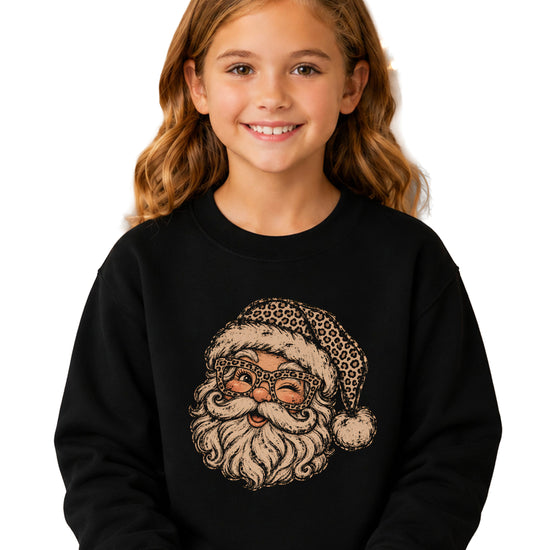 Leopard Santa Christmas Sweatshirt youth Black