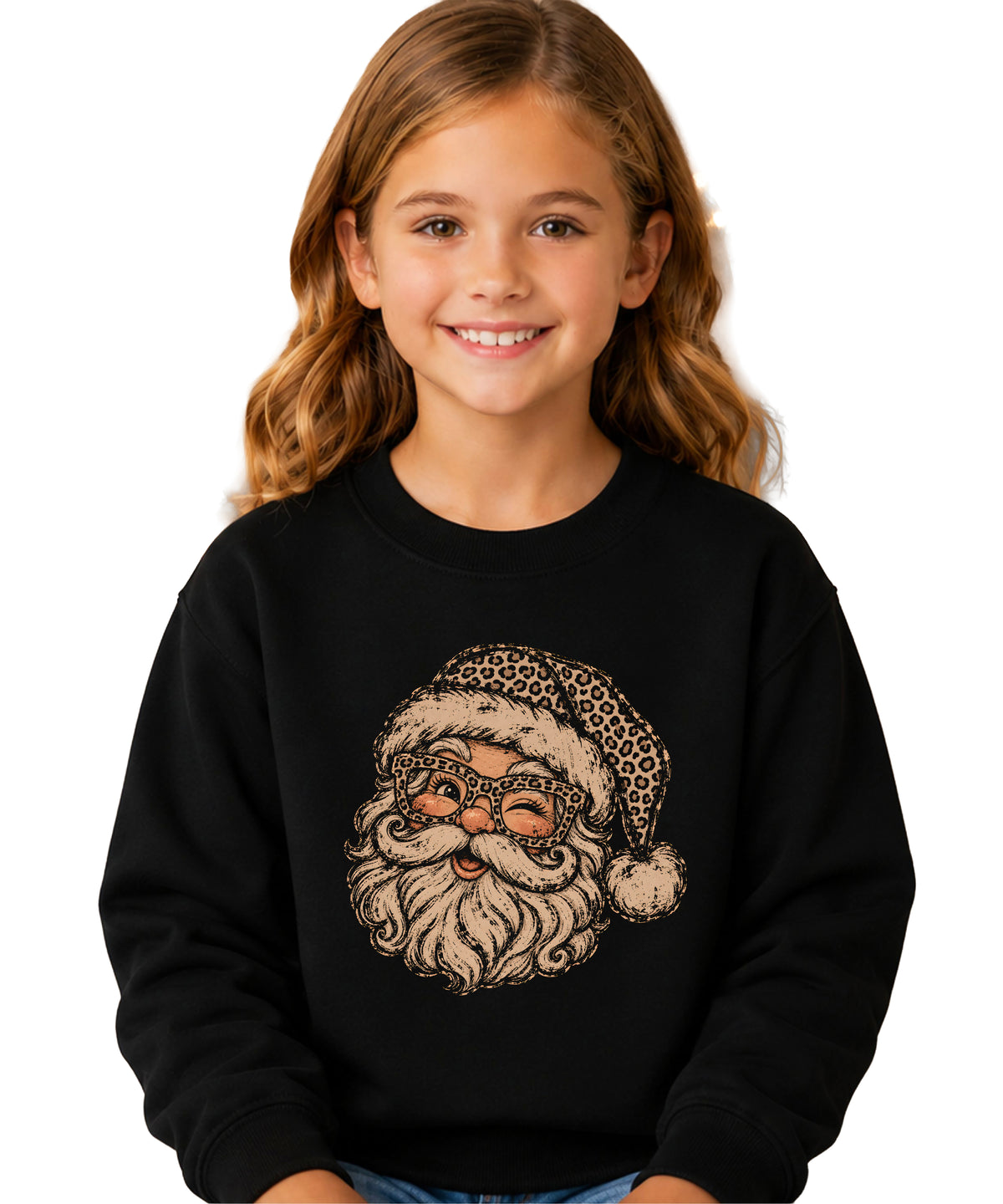 Leopard Santa Christmas Sweatshirt youth Black
