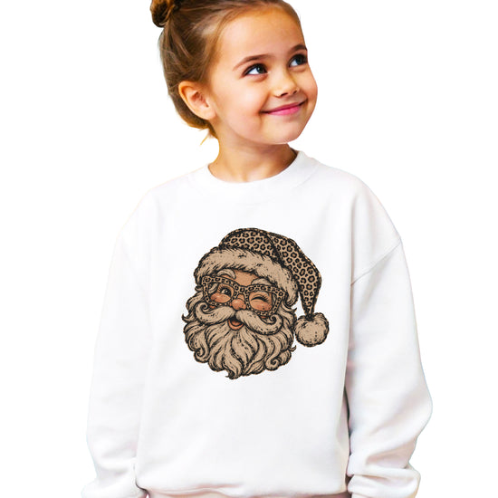 Leopard Santa Christmas Sweatshirt youth White