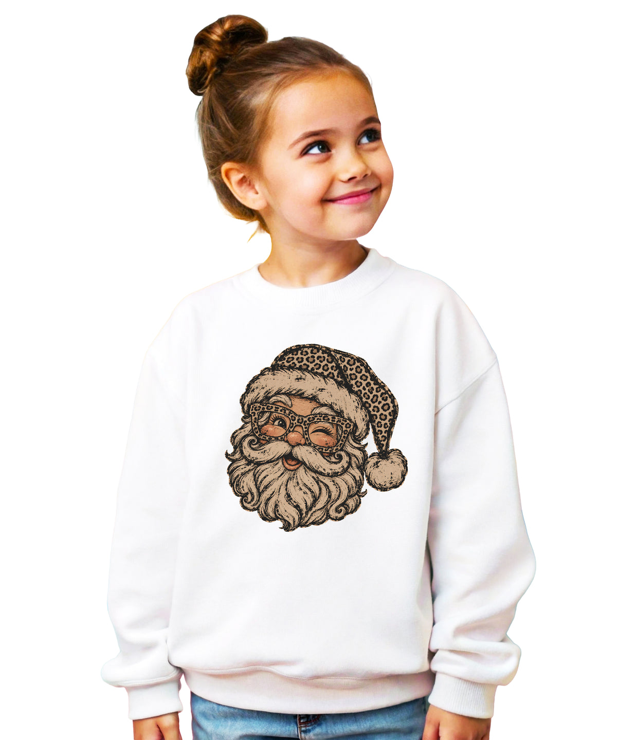 Leopard Santa Christmas Sweatshirt youth White