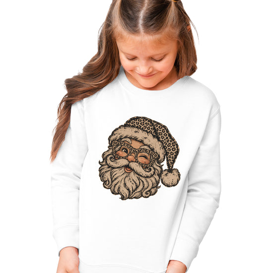Leopard Santa Christmas Sweatshirt youth White