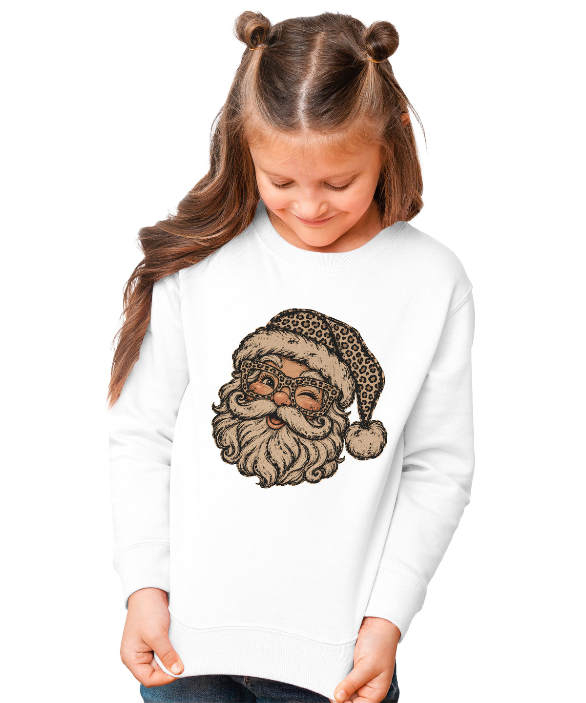 Leopard Santa Christmas Sweatshirt youth White