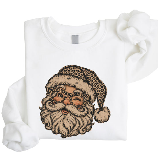 Leopard Santa Christmas Sweatshirt youth White