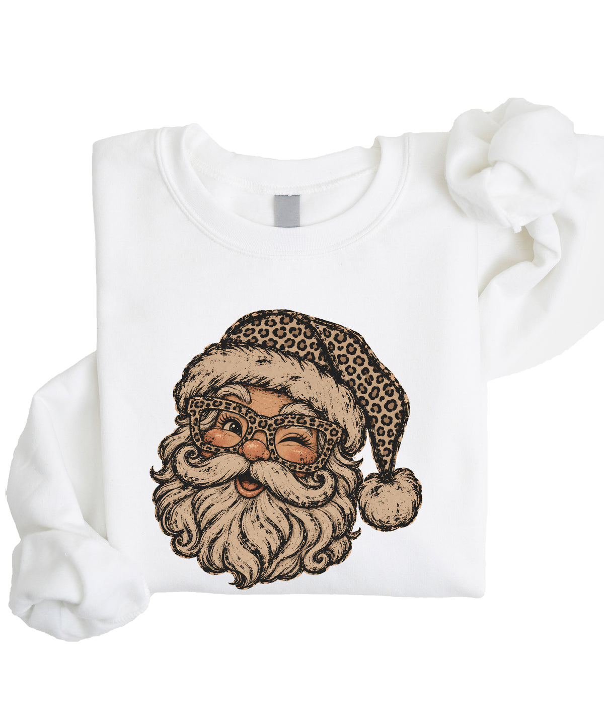 Leopard Santa Christmas Sweatshirt youth White