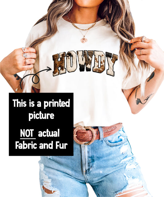 Howdy Cowhide Print Western Shirt - Country Cowgirl Graphic Tee
