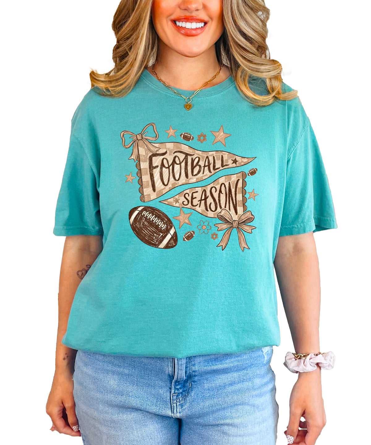Olive Loves Apple Football Season game day tee - Seafoam Shirt - view 1