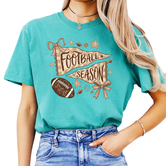 Football is My Favorite Season game day coquette bow Comfort Colors tee, Seafoam Shirt, view 2