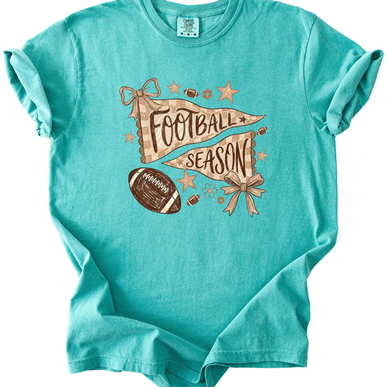 Football is My Favorite Season game day coquette bow Comfort Colors tee, Seafoam Shirt, view 3