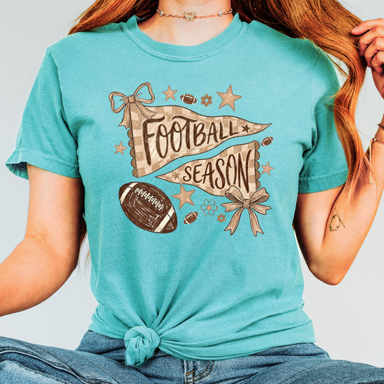 Football is My Favorite Season game day coquette bow Comfort Colors tee, Seafoam Shirt, view 5