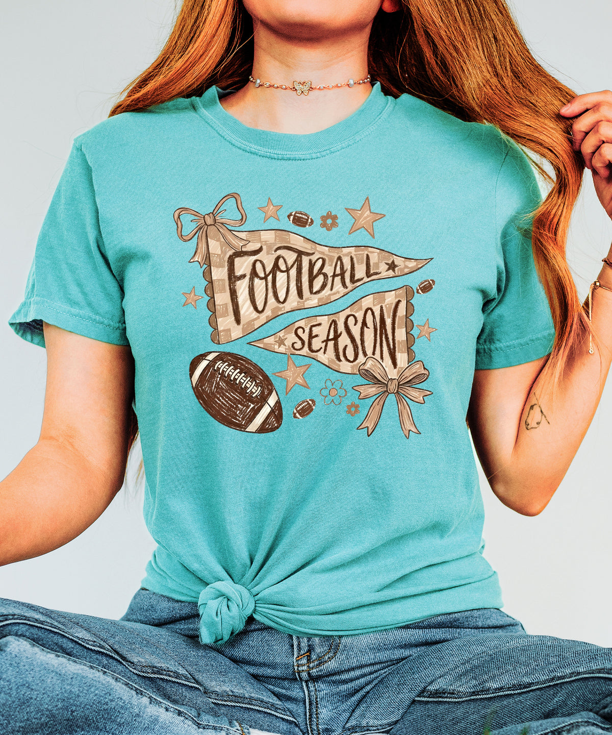 Football is My Favorite Season game day coquette bow Comfort Colors tee, Seafoam Shirt, view 5