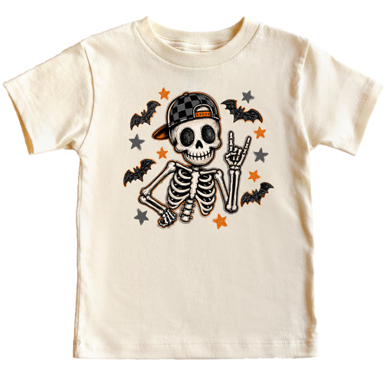 Natural skeleton Halloween tee for toddler boys, graphic detail