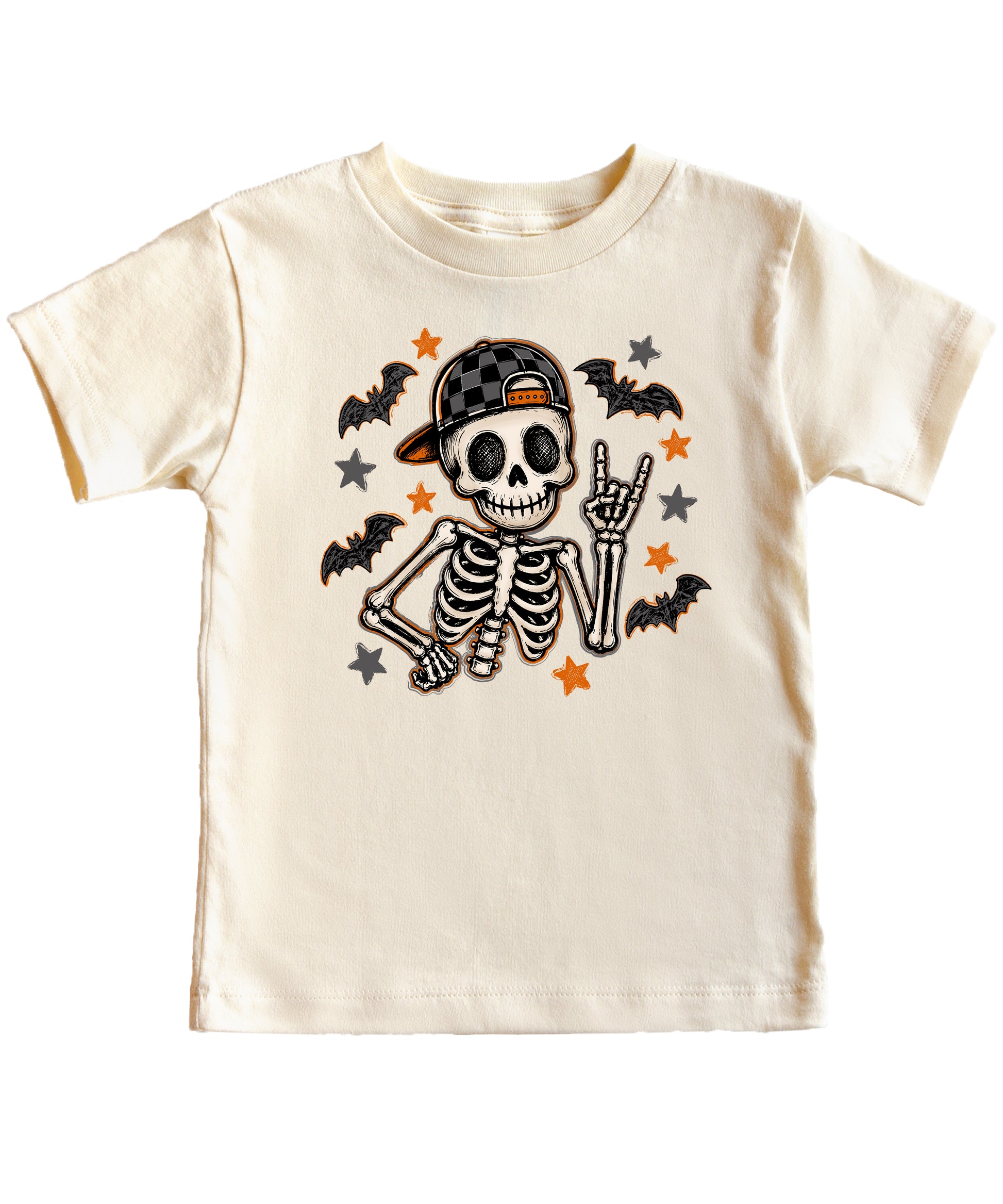 Natural skeleton Halloween tee for toddler boys, graphic detail