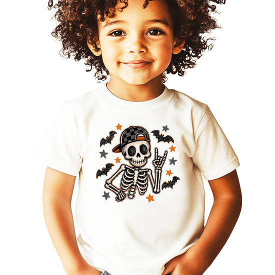 Natural skeleton rock on Halloween shirt for boys, additional view