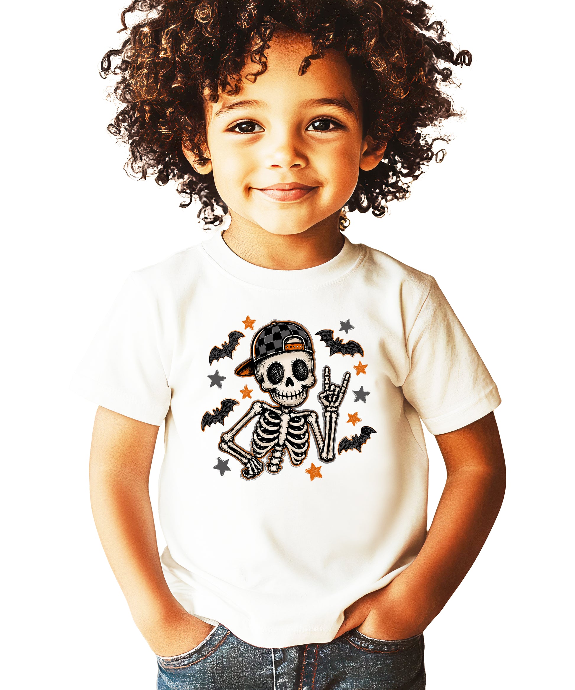 Natural skeleton rock on Halloween shirt for boys, additional view
