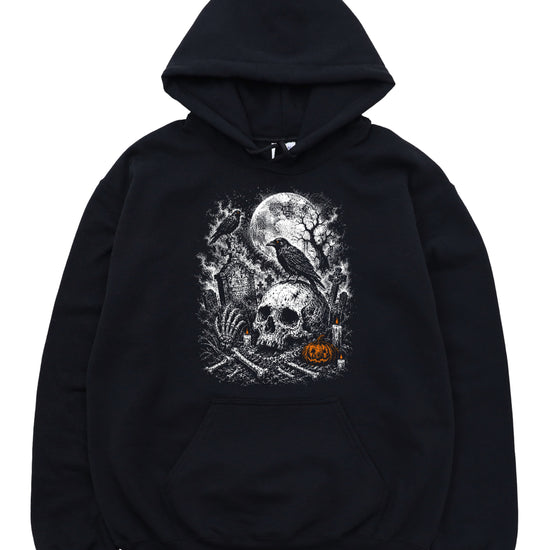 Black Hoodie - Halloween skeleton graveyard hoodie lifestyle