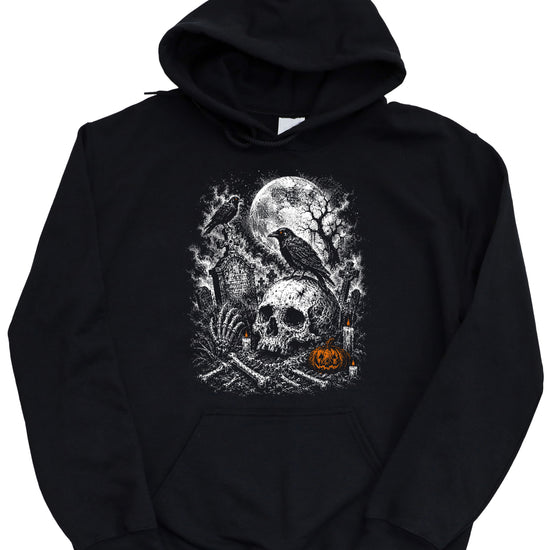 Black Hoodie - Halloween skeleton graveyard hoodie alternate view
