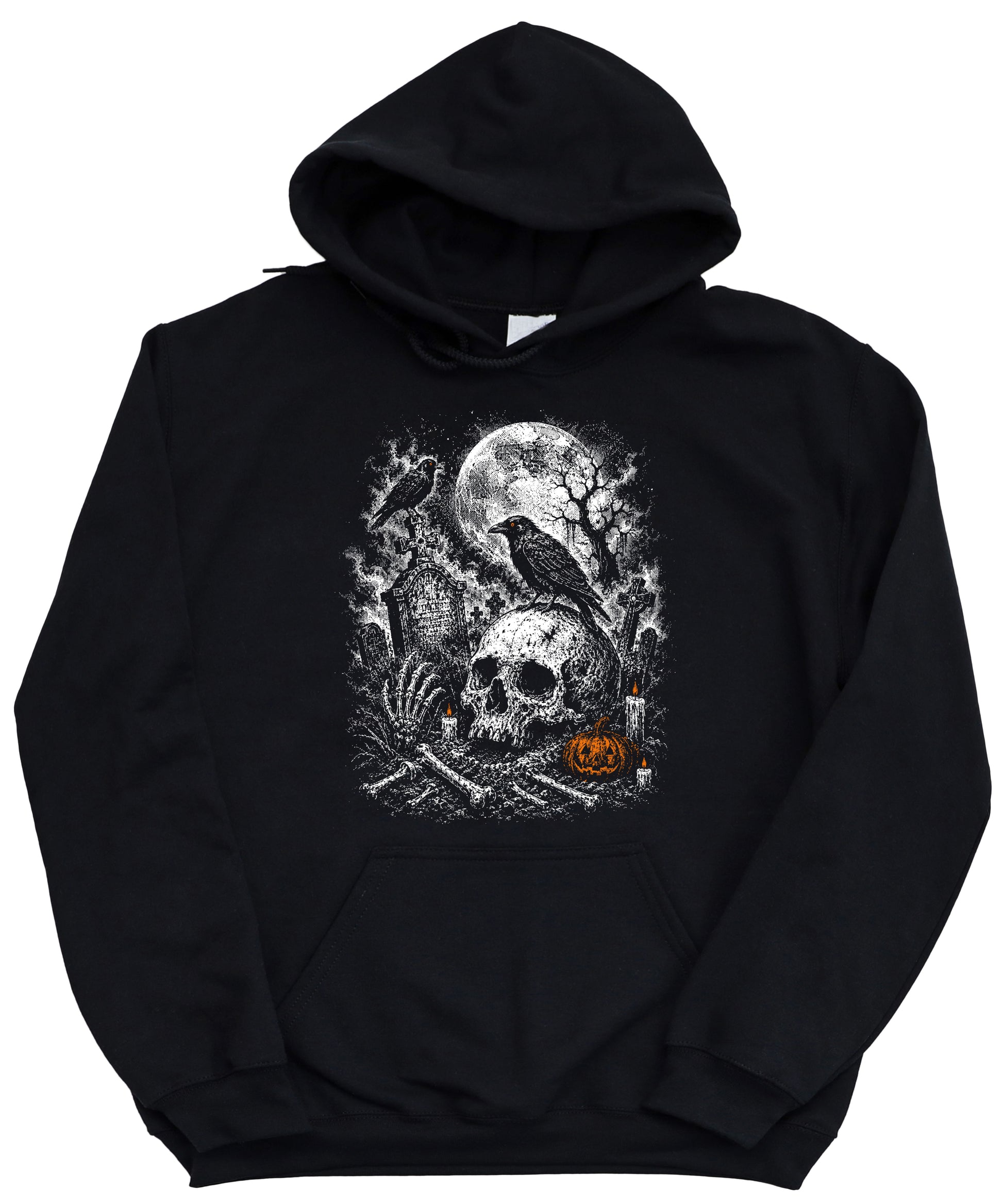 Black Hoodie - Halloween skeleton graveyard hoodie alternate view