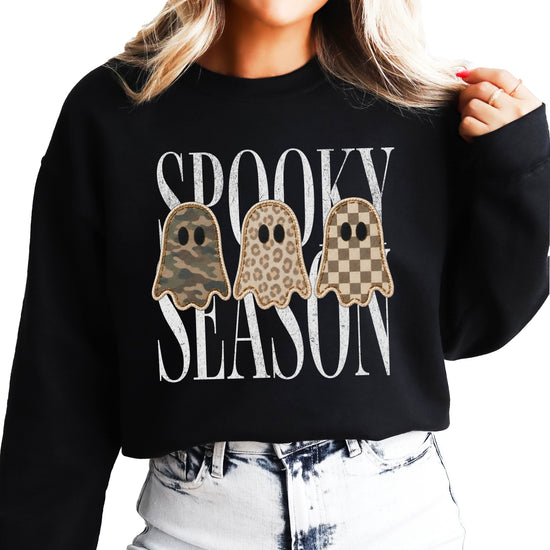 Black Spooky Season sweatshirt, lifestyle view