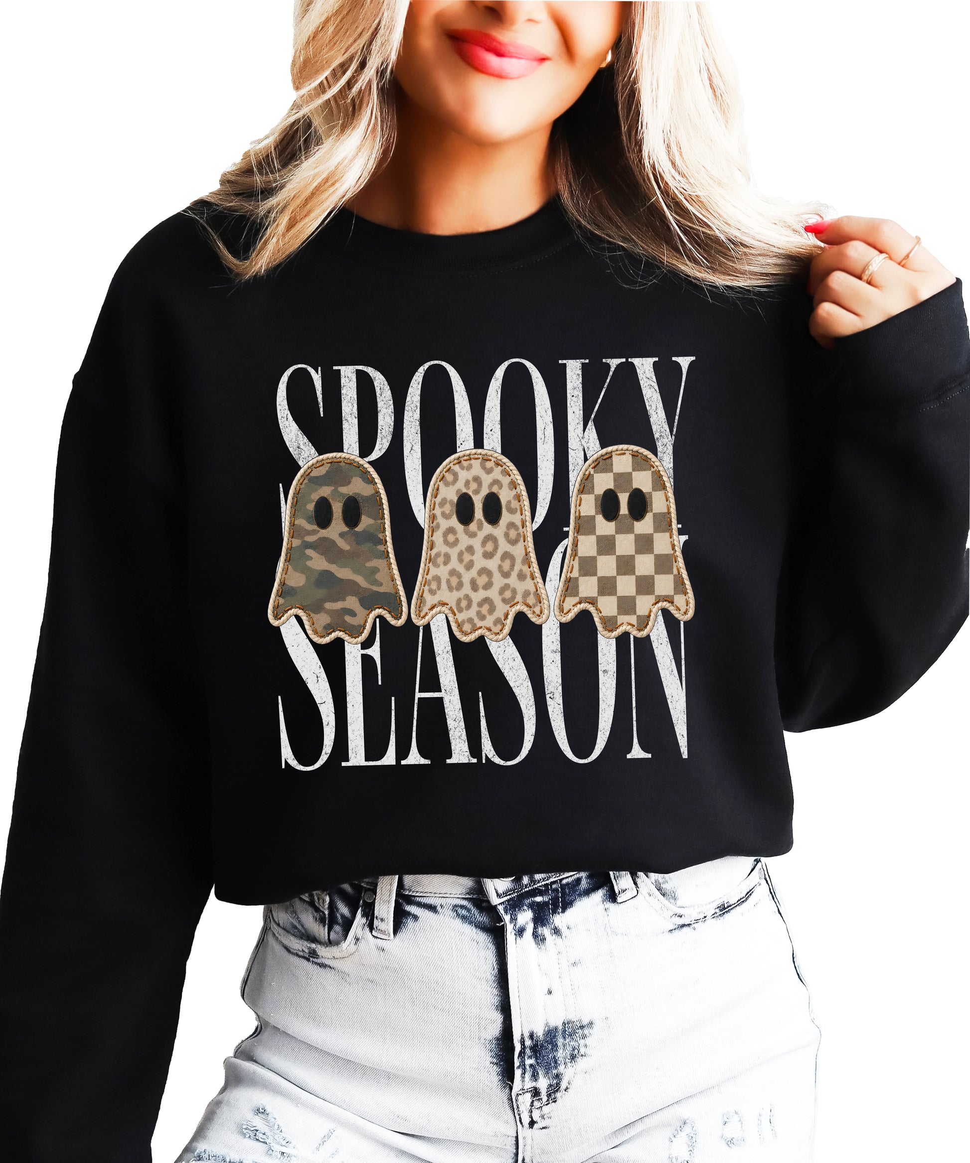 Black Spooky Season sweatshirt, lifestyle view