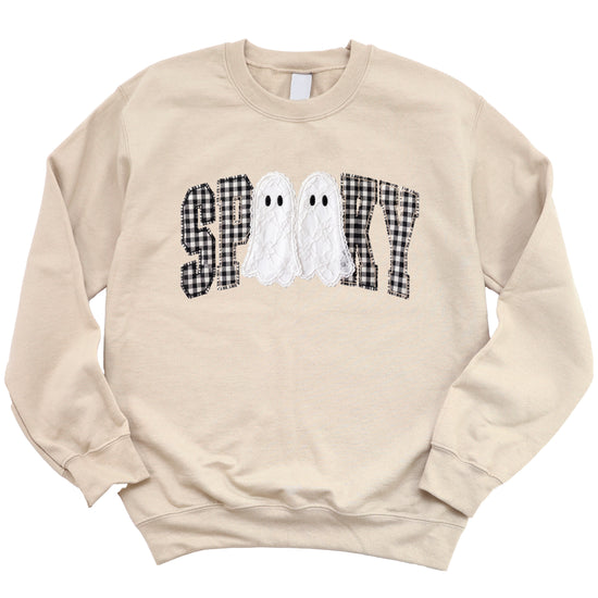 Sand Sweatshirt - Spooky gingham ghost Halloween crewneck sweatshirt, detail view