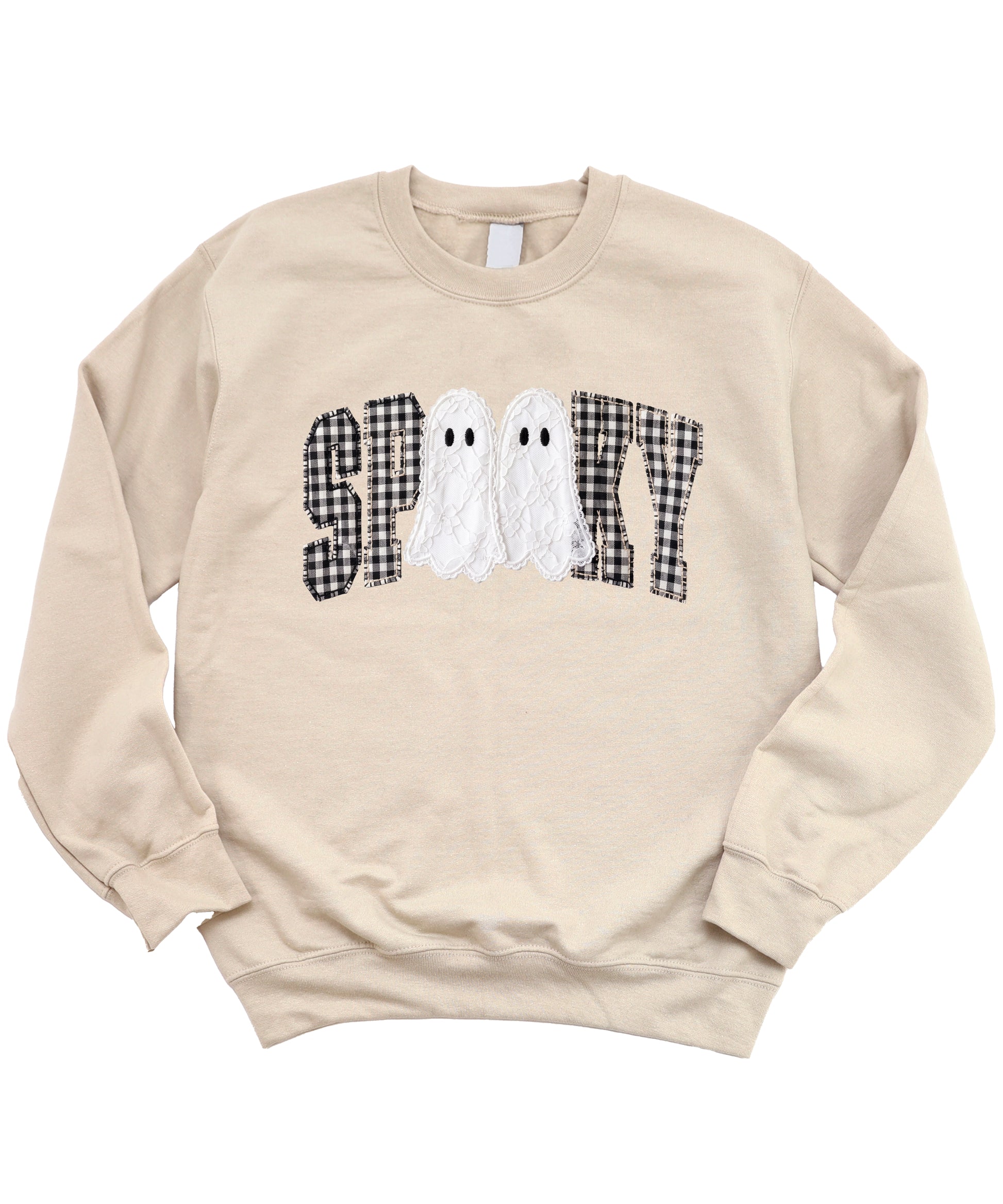 Sand Sweatshirt - Spooky gingham ghost Halloween crewneck sweatshirt, detail view