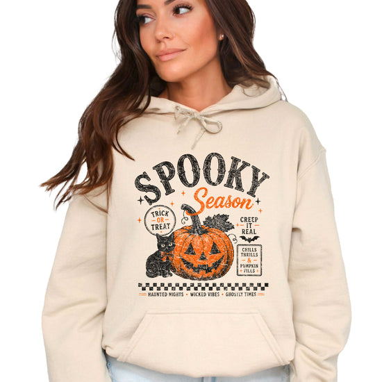 Sand Spooky Season Halloween pumpkin hoodie, lifestyle fall detail shot