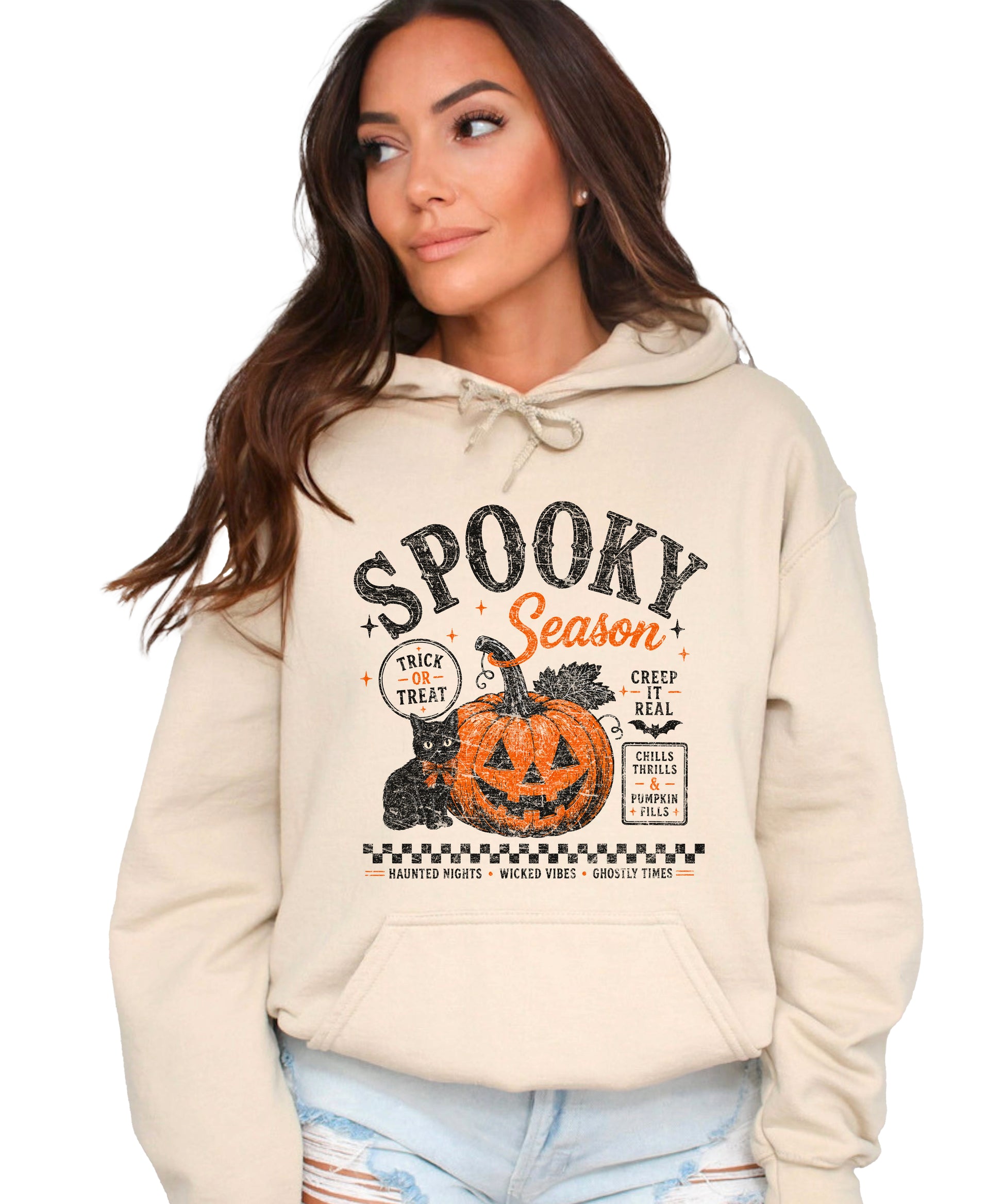 Sand Spooky Season Halloween pumpkin hoodie, lifestyle fall detail shot