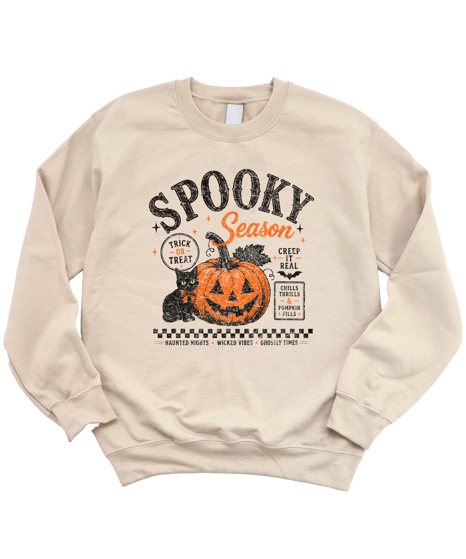 Sand Spooky Season Halloween pumpkin black cat crewneck sweatshirt, view 2