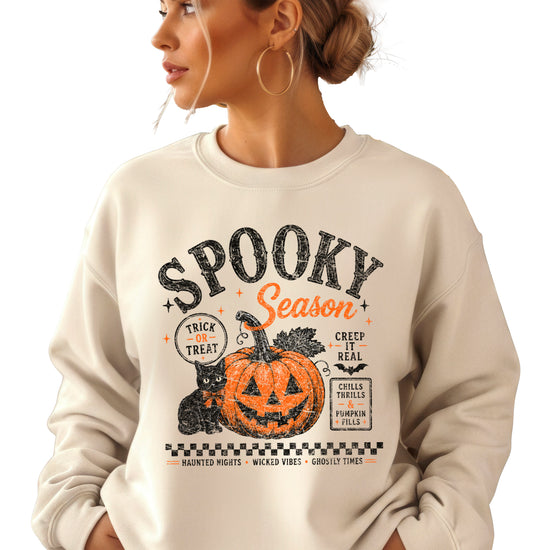 Sand Spooky Season Halloween pumpkin black cat crewneck sweatshirt, view 3