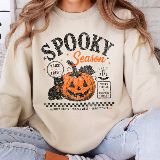 Sand Spooky Season Halloween pumpkin black cat crewneck sweatshirt, view 4
