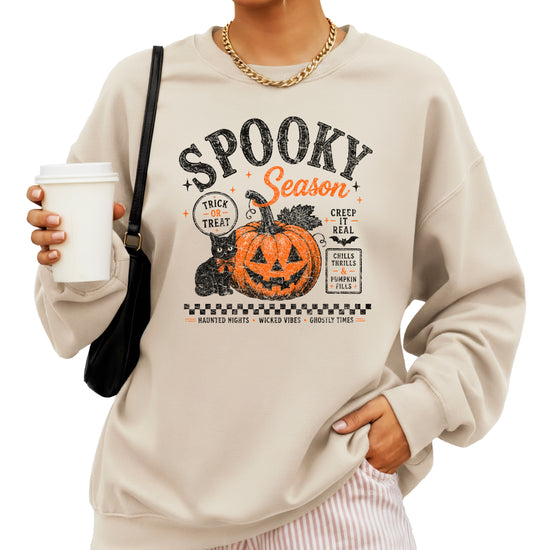 Sand Spooky Season Halloween pumpkin black cat crewneck sweatshirt, view 5