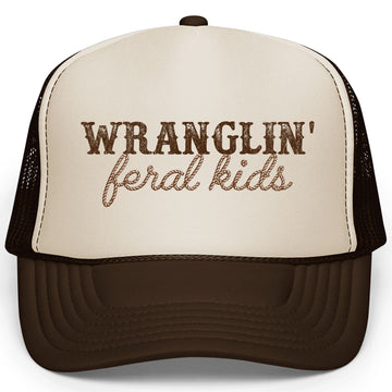 Wranglin' Feral Kids Trucker Hat for Mom and Dad Funny Western Style Cap for Women and Men