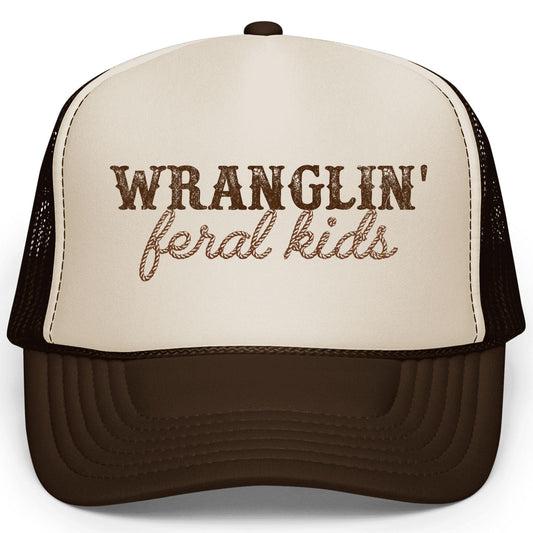 Wranglin' Feral Kids Trucker Hat for Mom and Dad Funny Western Style Cap for Women and Men