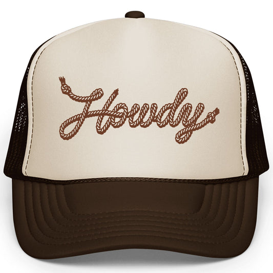 Howdy Trucker Hat for Women and Teens Rope Script Country Adult Classic 5 Panel Mesh Snapback