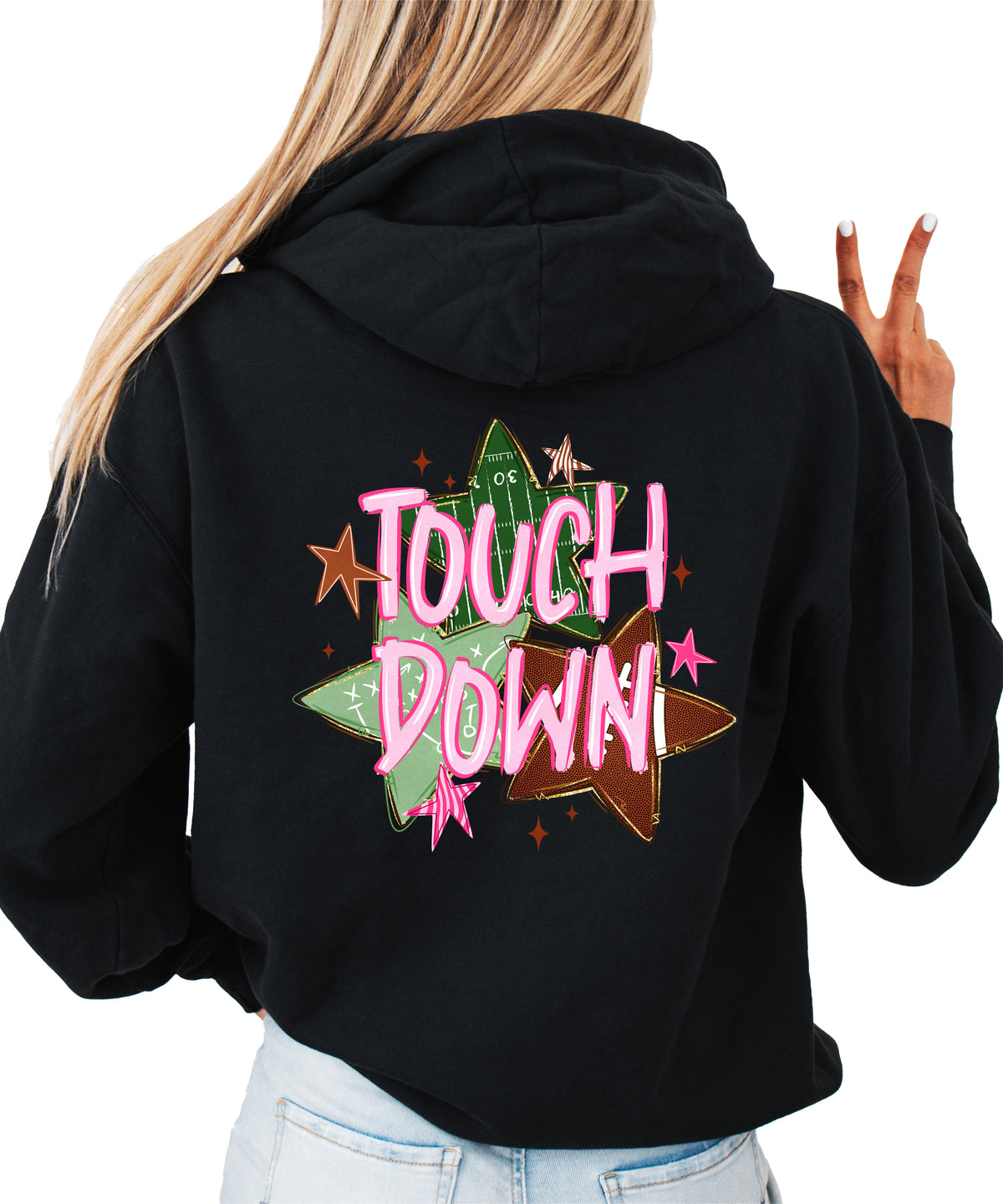 Touchdown Stars game day hoodie in Black, girly pink football design