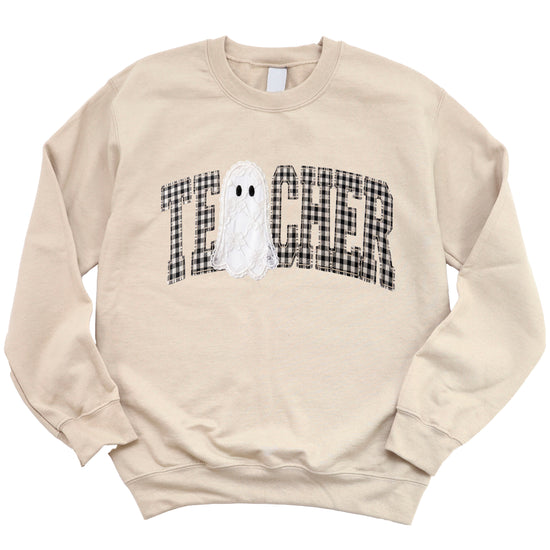 Sand teacher Halloween crewneck sweatshirt styled lifestyle view