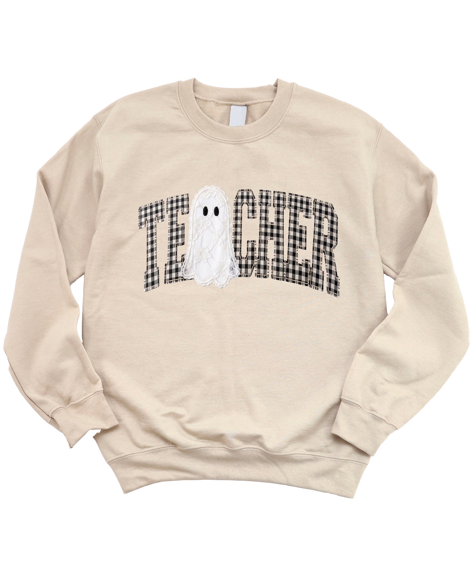 Sand teacher Halloween crewneck sweatshirt styled lifestyle view