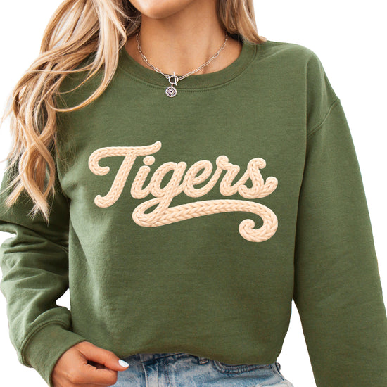 Tigers ink-printed yarn look crewneck sweatshirt in Army Green