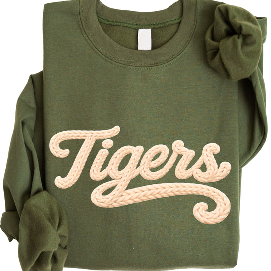 Tigers ink-printed yarn look crewneck sweatshirt in Army Green