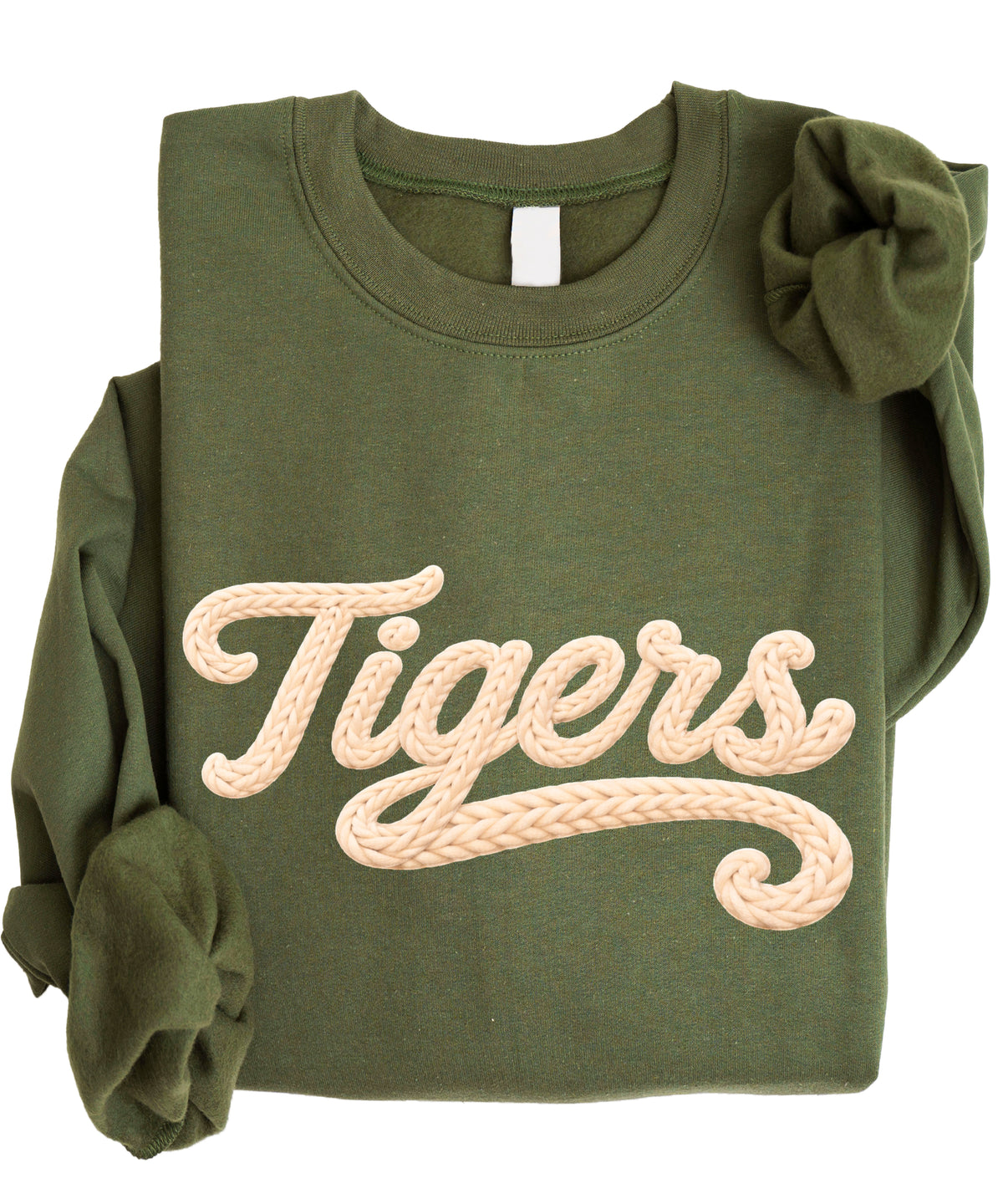 Tigers ink-printed yarn look crewneck sweatshirt in Army Green