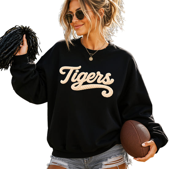 Tigers ink-printed yarn look crewneck sweatshirt in Black