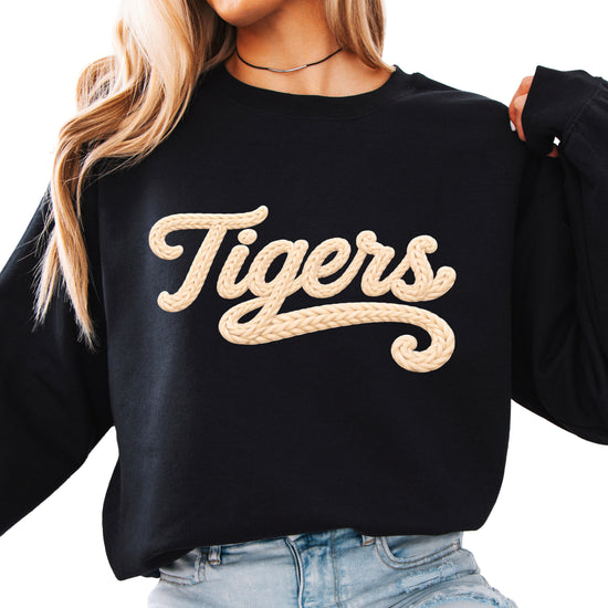 Tigers ink-printed yarn look crewneck sweatshirt in Black