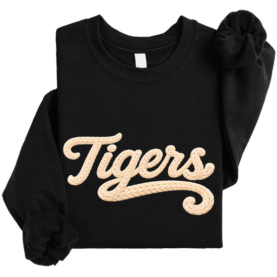Tigers ink-printed yarn look crewneck sweatshirt in Black