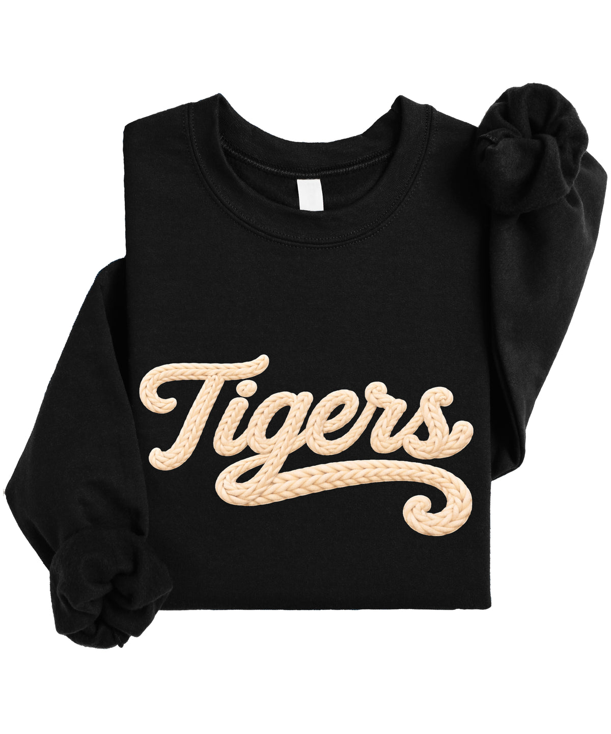 Tigers ink-printed yarn look crewneck sweatshirt in Black