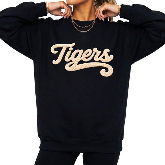 Tigers ink-printed yarn look crewneck sweatshirt in Black
